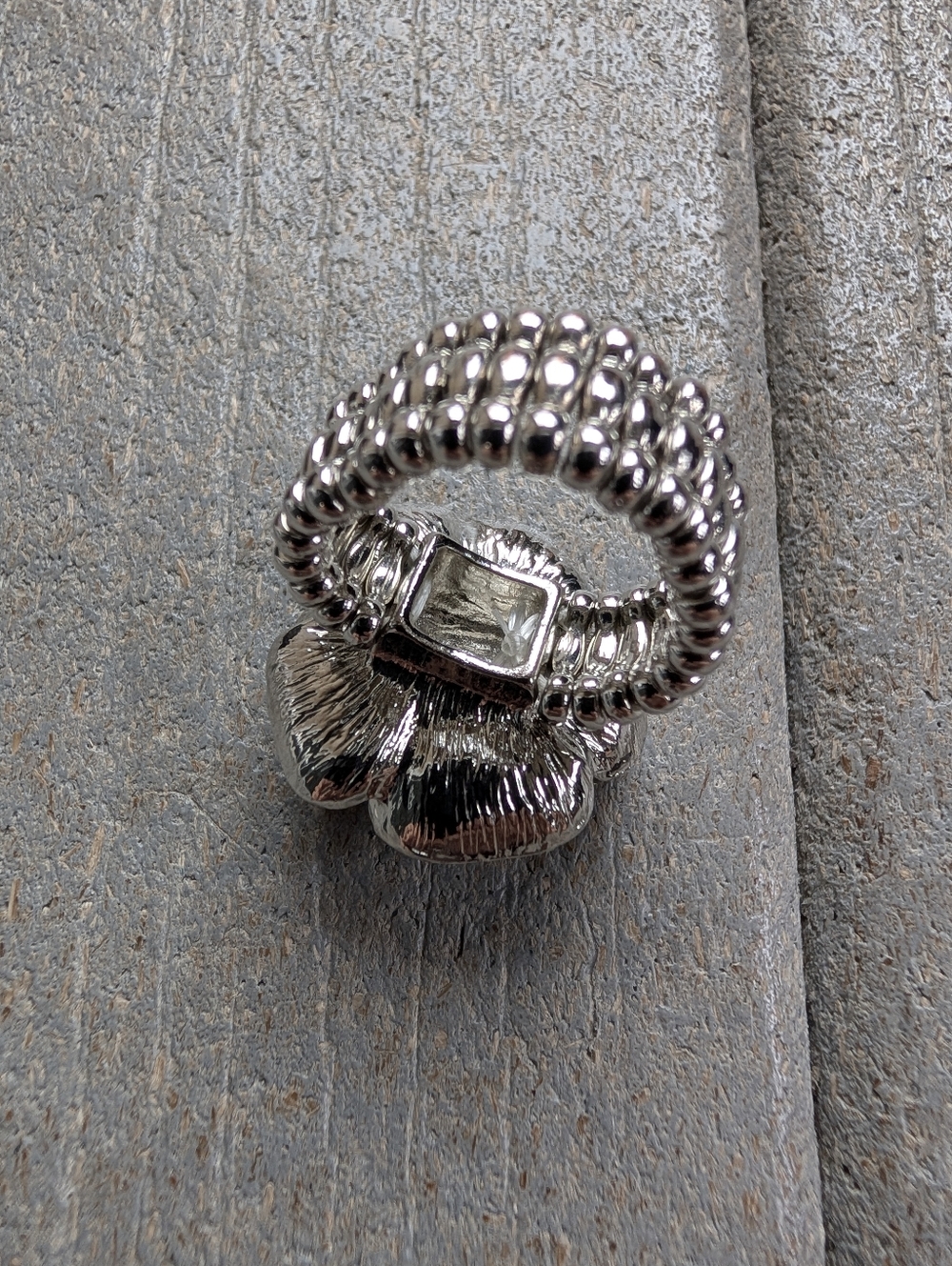Daniel Steiger Stretch Ring Crystal Rose Adjustable Silver Tone Statement Ring - Picture 2 of 4